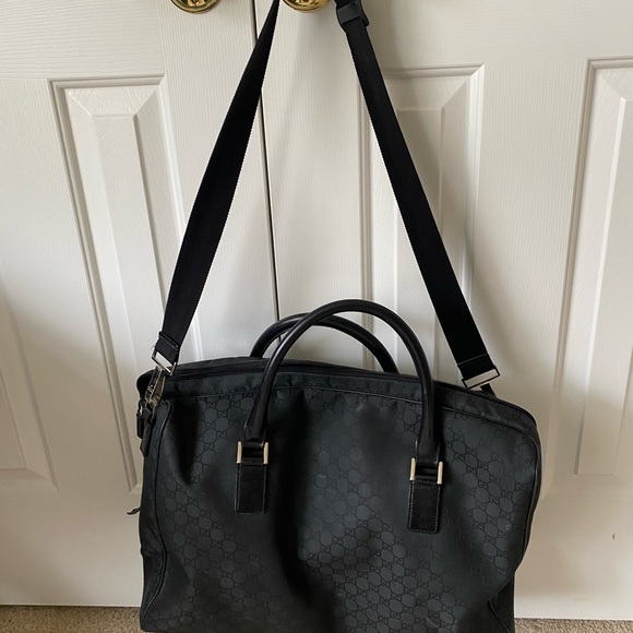 GUCCI Weekender Monogram GG Large Travel Nylon Leather Duffle Bag Black - Picture 3 of 5